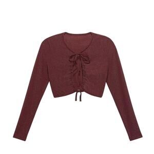 Savage X Fenty Sleep & Shine Long-Sleeve Crop Tee Red Cocoa Sparkly Size 2X